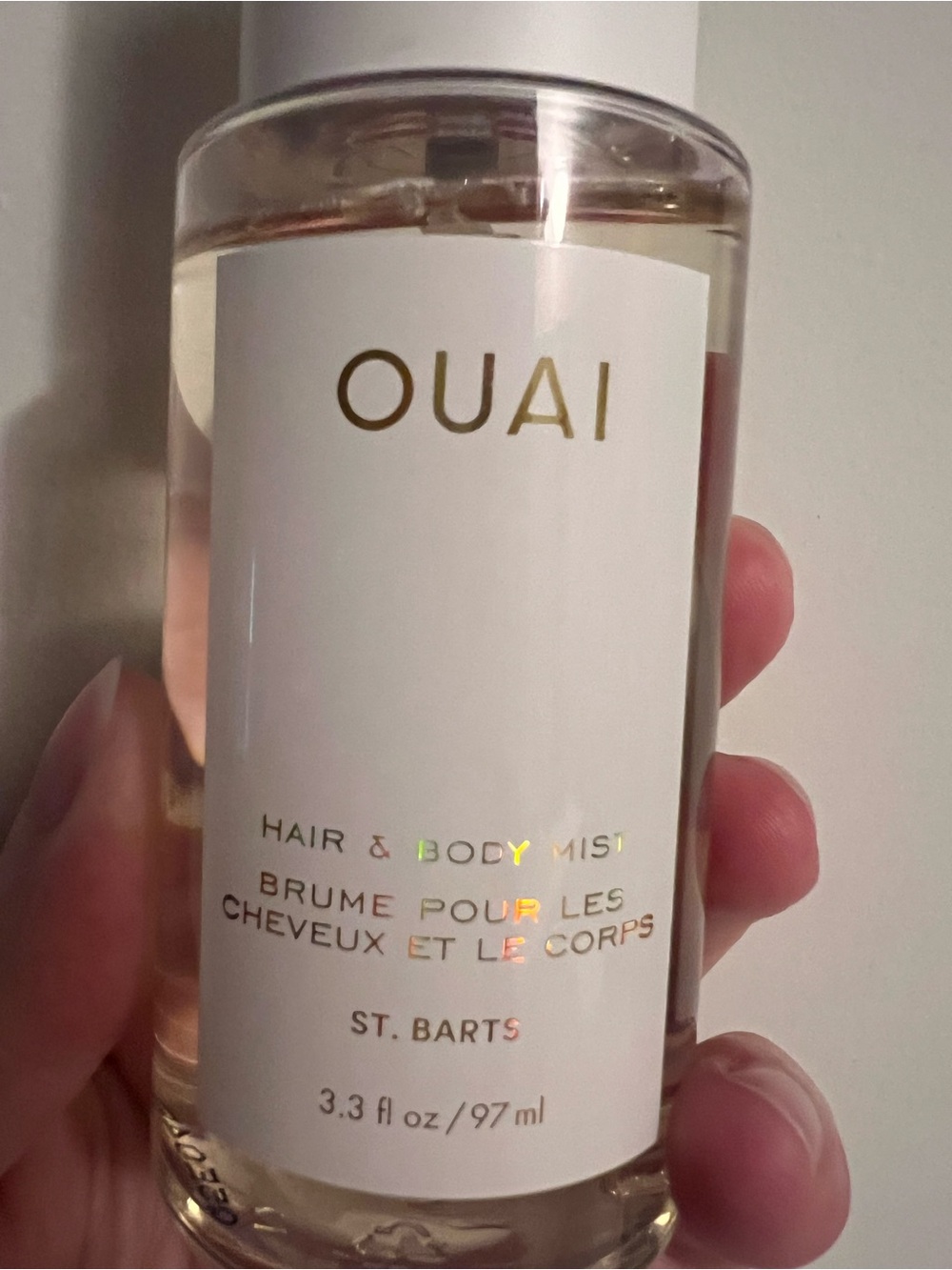 OUAI Hair & Body Mist — White bottle with gold text